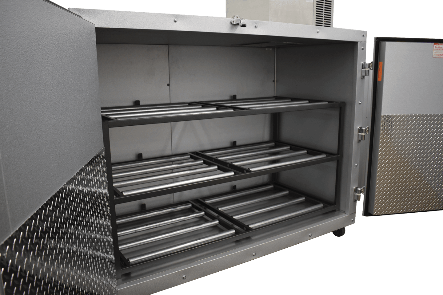 American Mortuary Coolers 3BX-SL, extra-large side-loading mortuary cooler, white finish, optional casters for mobility.