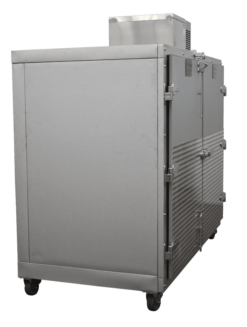 American Mortuary Coolers 3BX-SL, extra-large side-loading mortuary cooler, white finish, optional casters for mobility.