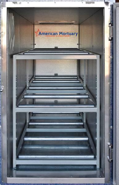 3 Body Mortuary Cooler AMC Model #3B with Interior Rolling Rack - American Mortuary Coolers Powered by Funeral Source One Supply Company 