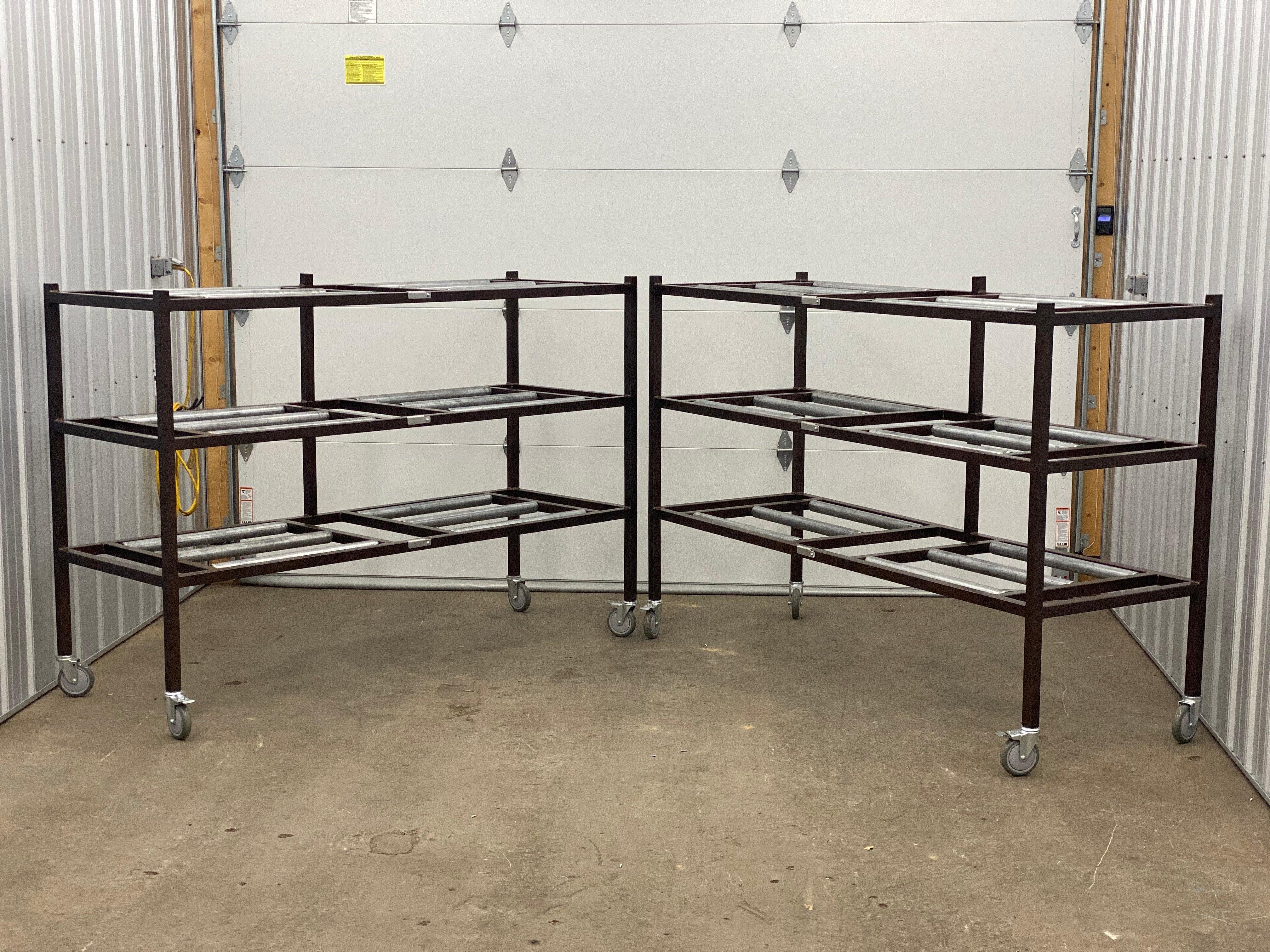 Photo of the AMC 3TSL morgue rack, showing its efficient side loading design, ideal for tight spaces and customizable for various cadaver storage needs