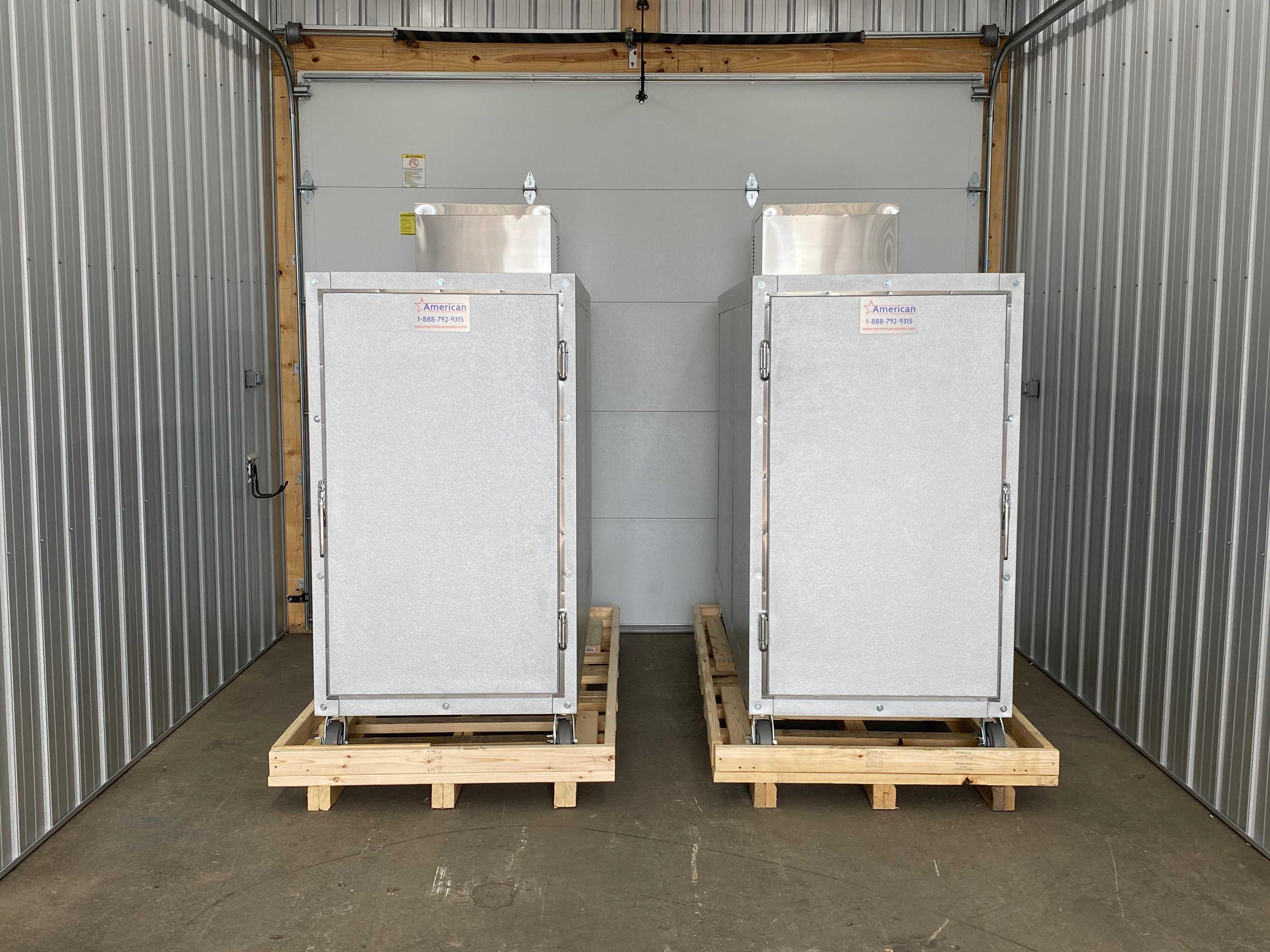 3 Body Mortuary Cooler AMC Model #3B with Interior Rolling Rack - American Mortuary Coolers Powered by Funeral Source One Supply Company 