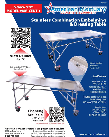Economy Embalming & Dressing Table | Affordable, Reliable Mortuary Table